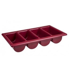Gastronorm Cutlery Box 530 x 325 x 100mm Plastic 4 Compartment Burgundy