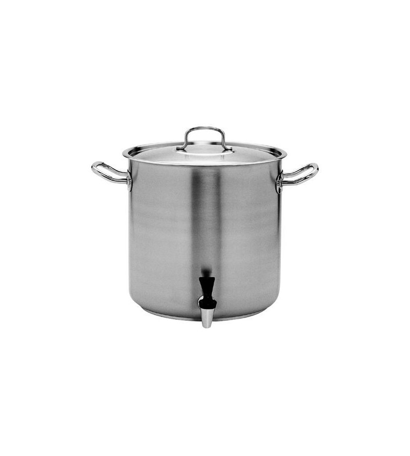 Stockpot 50.0lt w/Cover and Tap 400 x 400mm Pujadas Stainless Steel