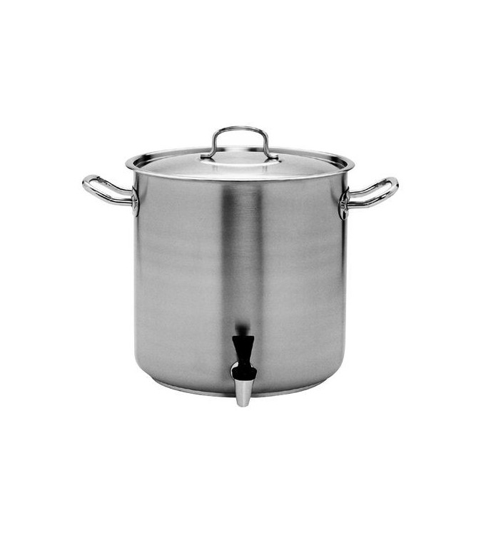 Stockpot 50.0lt w/Cover and Tap 400 x 400mm Pujadas Stainless Steel