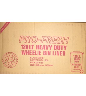Pro Fresh 120L Wheelie Bin Liner Heavy Duty Black