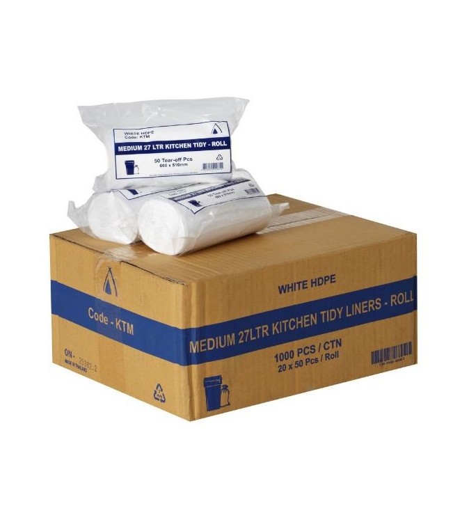 Bin Liner 27L HDPE Kitchen Tidy Roll Pack White