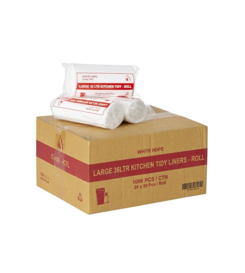 Bin Liner 36L HDPE Kitchen Tidy Roll Pack White