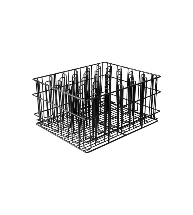 Glass Basket 12 Compartment Black PVC Coated