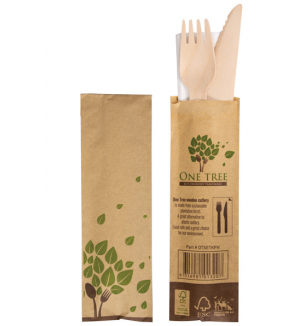 One Tree Cutlery Pack Wooden Knife-Fork-Napkin (400)