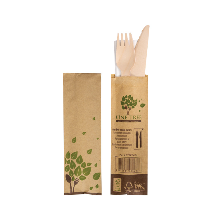 One Tree Cutlery Pack Wooden Knife-Fork-Napkin