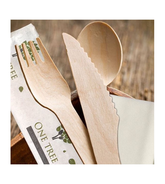 One Tree Cutlery Pack Wooden Knife-Fork-Spoon-Napkin