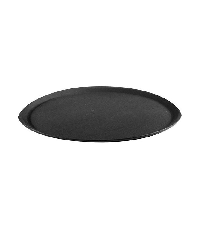 Trenton 680x560mm Plastic Non-Slip Oval Serving Tray Black