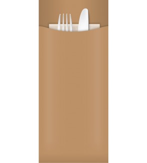 Yiassoo Kraft Cutlery Pouch 85x200mm w/2ply Kraft Napkin