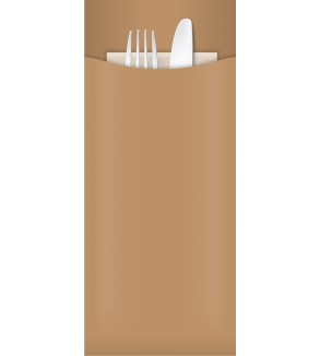 Yiassoo Kraft Cutlery Pouch w/2ply Kraft Napkin 85x200mm (1000)