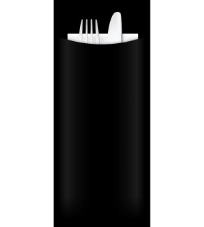 Yiassoo Black Paper Cutlery Pouch w/3ply White Napkin 85x200mm
