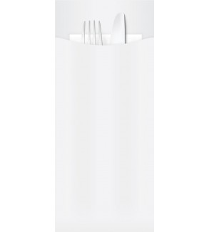 Yiassoo White Cutlery Pouch 85x200mm w/3ply White Napkin