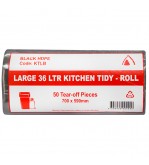 Bin Liner 36L HDPE Kitchen Tidy Roll Pack Black