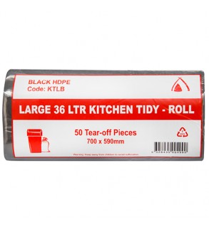 Bin Liner 36L HDPE Kitchen Tidy Roll Pack Black