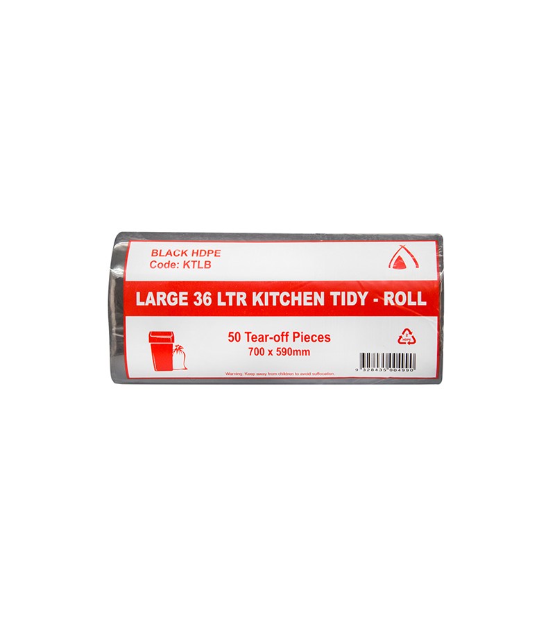 Bin Liner 36L HDPE Kitchen Tidy Roll Pack Black