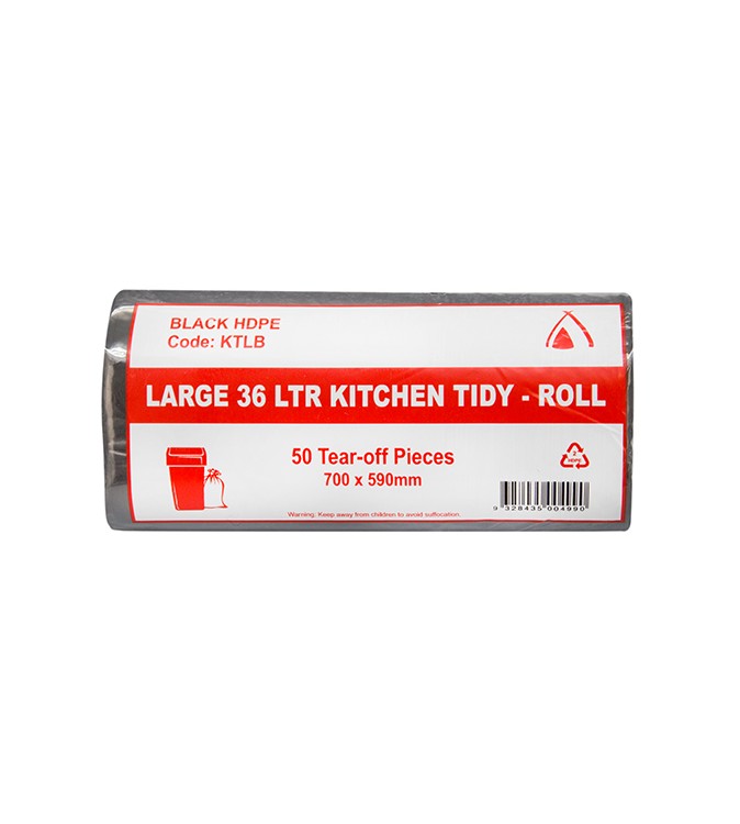 Bin Liner 36L HDPE Kitchen Tidy Roll Pack Black