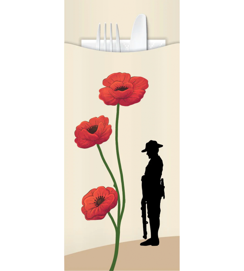 Anzac Cutlery Pouch w/3ply Napkin 85x200mm