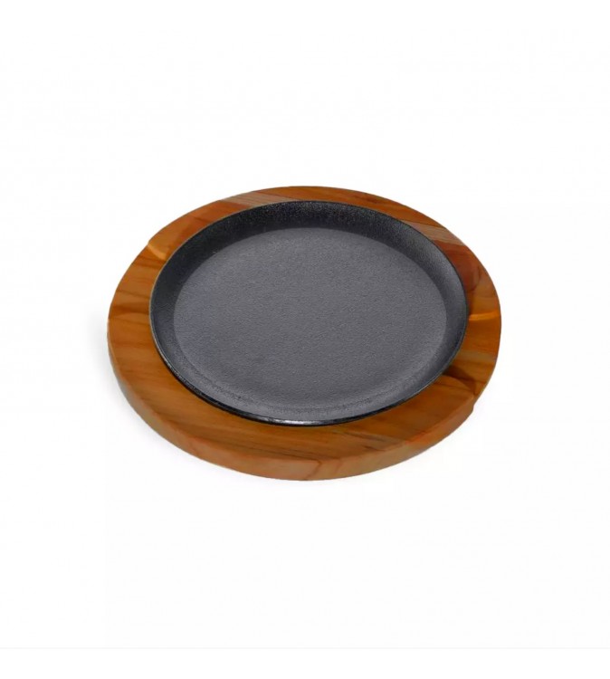 Moda 190mm Round Cast Iron Sizzler w/Wooden Board