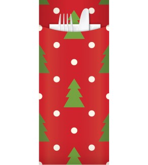 Yiassoo Christmas Cutlery Pouch w/3ply White Napkin 85x200mm