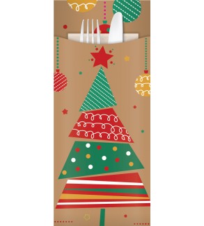 Yiassoo Christmas Kraft Cutlery Pouch w/3ply White Napkin 85x200mm