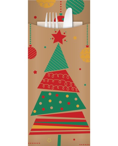 Yiassoo Christmas Kraft Cutlery Pouch w/3ply Kraft Napkin 85x200mm