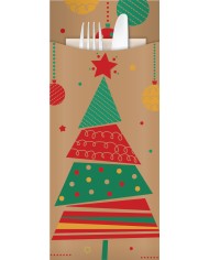 Yiassoo Christmas Kraft Cutlery Pouch w/3ply Kraft Napkin 85x200mm