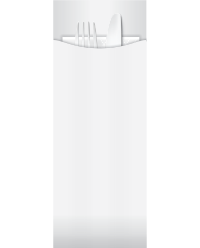 Yiassoo Slim White Cutlery Pouch w/2ply White Napkin 75 x 200mm