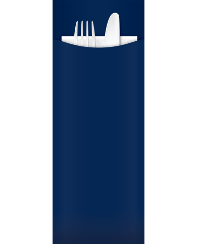 Yiassoo Slim Navy Cutlery Pouch w/2ply White Napkin 75 x 200mm