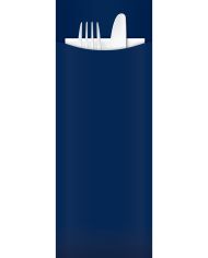 Yiassoo Slim Navy Cutlery Pouch w/2ply White Napkin 75 x 200mm