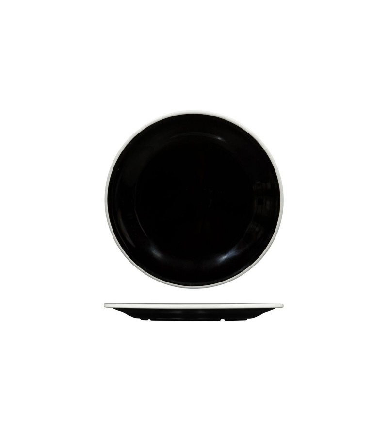 Evoke 220mm Round Plate Wide Rim Black with White Rim Ryner Melamine (12)