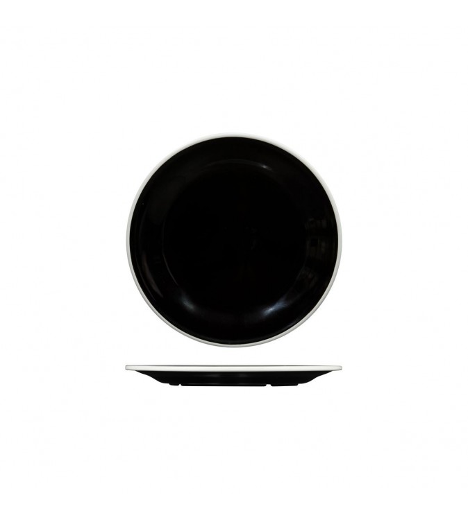 Evoke 220mm Round Plate Wide Rim Black with White Rim Ryner Melamine (12)