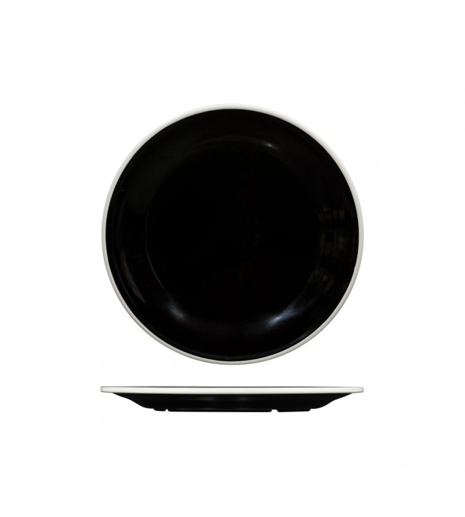 Evoke 270mm Round Plate Wide Rim Black with White Rim Ryner Melamine (12)