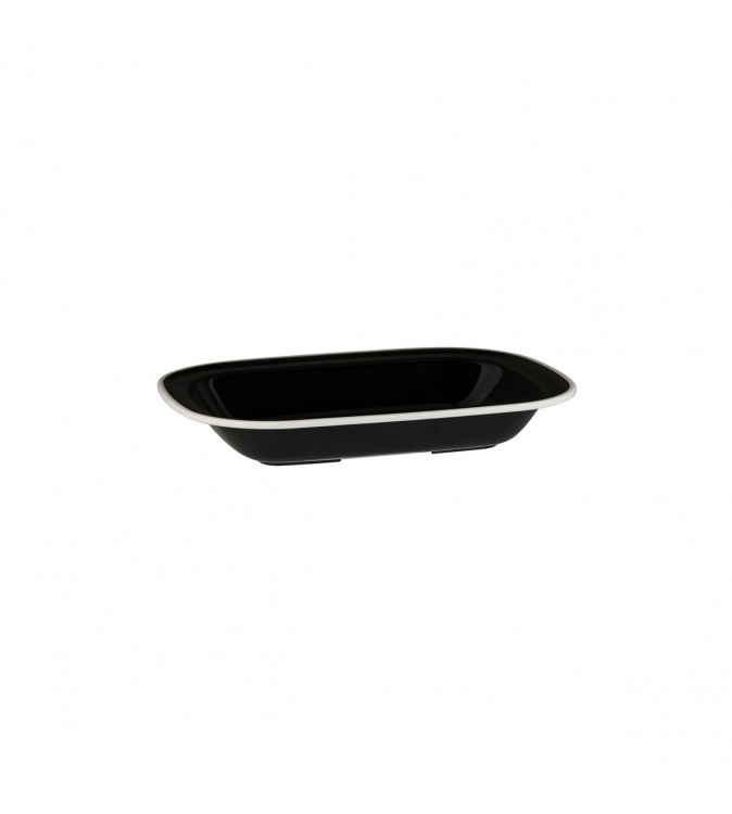 Evoke 230 x 175 x 40mm / 580ml Rectangular Platter Wide Rim Black with White Rim Ryner Melamine (12)