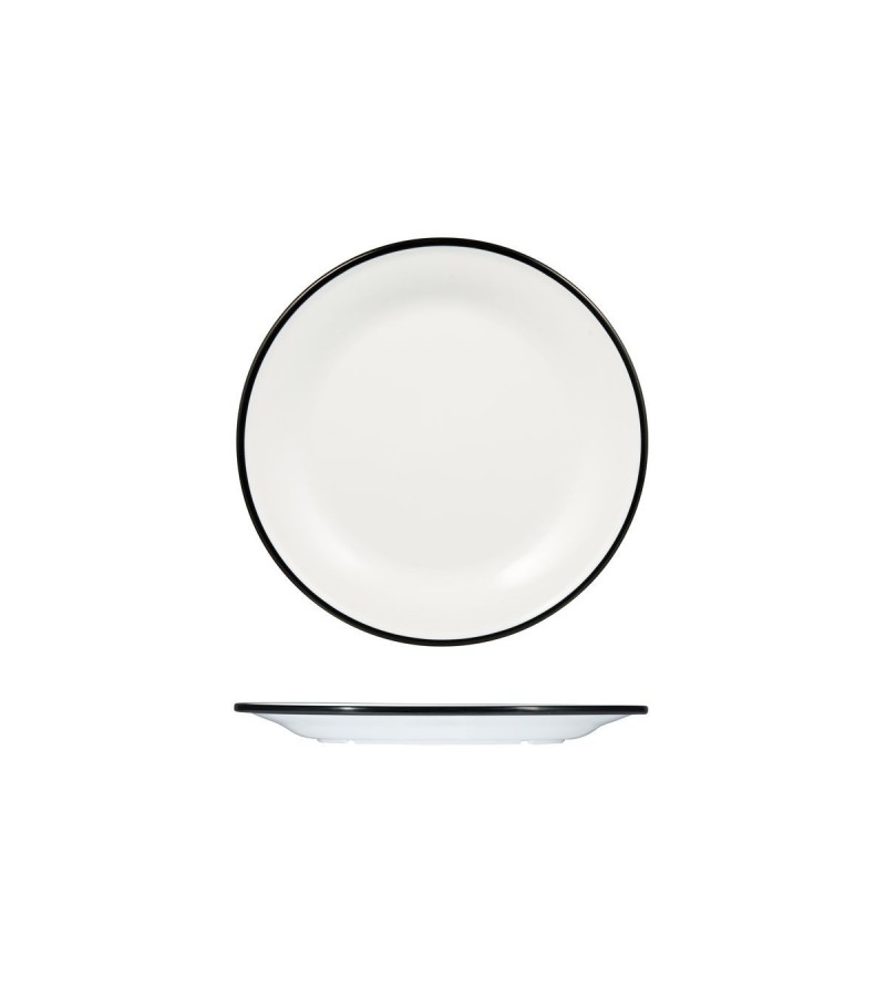 Evoke 220mm Round Plate Wide Rim White with Black Rim Ryner Melamine (12)