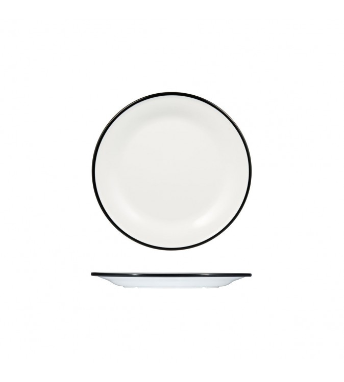 Evoke 220mm Round Plate Wide Rim White with Black Rim Ryner Melamine (12)