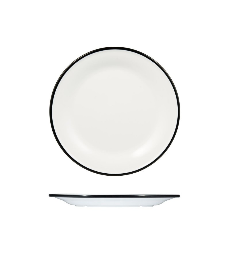 Evoke 270mm Round Plate Wide Rim White with Black Rim Ryner Melamine (12)