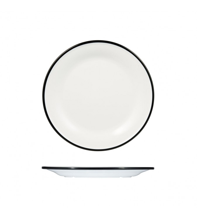 Evoke 270mm Round Plate Wide Rim White with Black Rim Ryner Melamine (12)