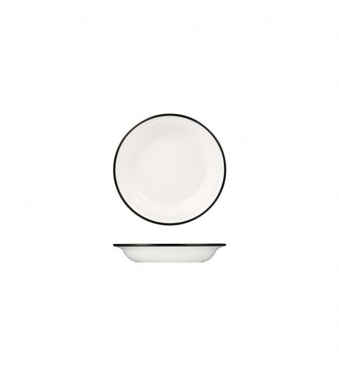 Evoke 200mm / 380ml Deep Round Plate Wide Rim White with Black Rim Ryner Melamine (12)