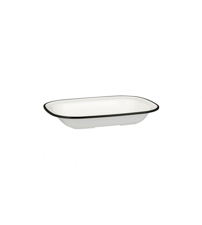 Evoke 230 x 175 x 40mm / 580ml Rectangular Platter Wide Rim White with Black Rim Ryner Melamine (12)