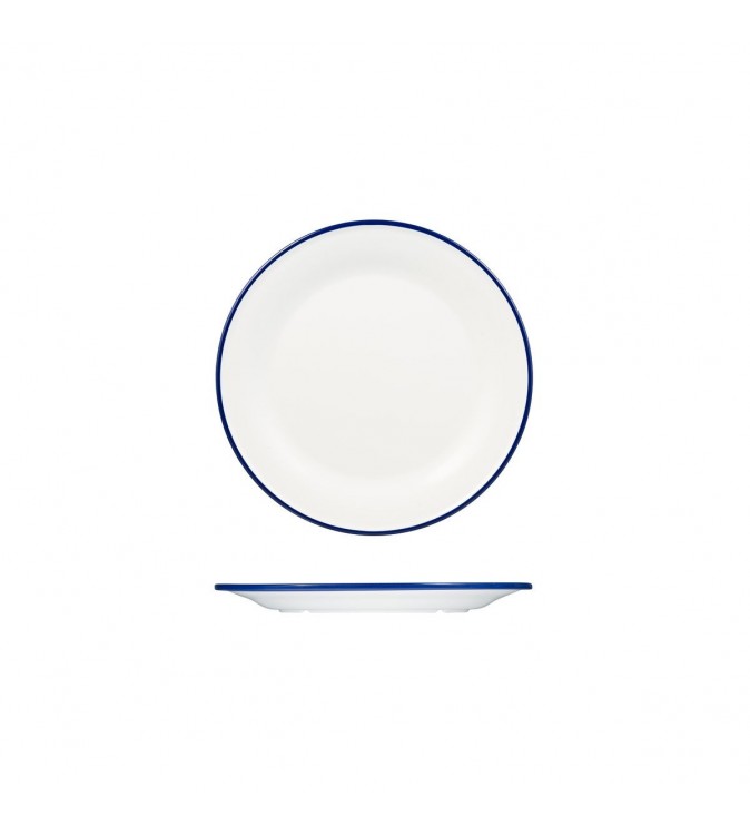 Evoke 220mm Round Plate Wide Rim White with Blue Rim Ryner Melamine (12)