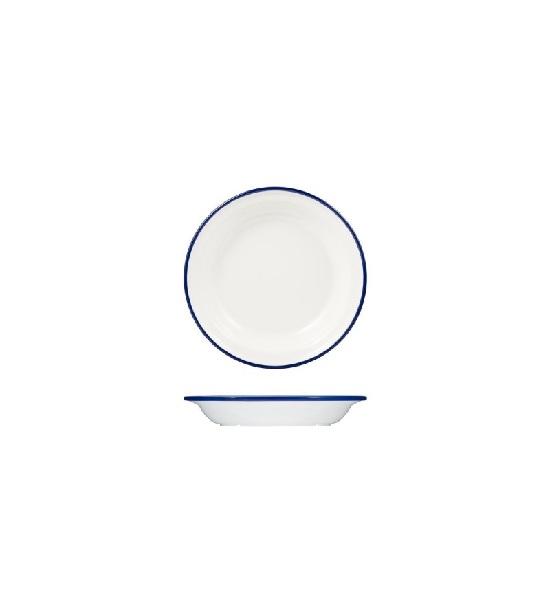 Evoke 200mm / 380ml Deep Round Plate White with Blue Rim Ryner Melamine (12)