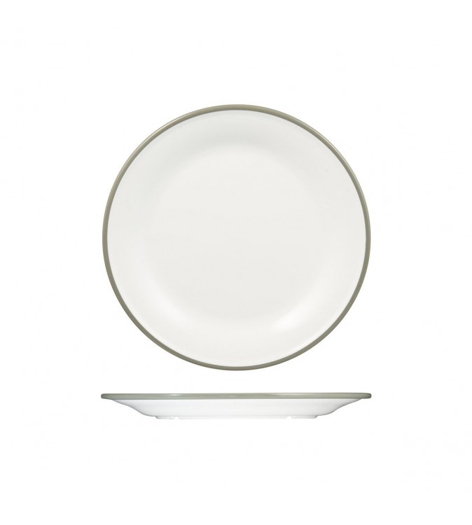 Evoke 270mm Round Plate Wide Rim White with Grey Rim Ryner Melamine (12)